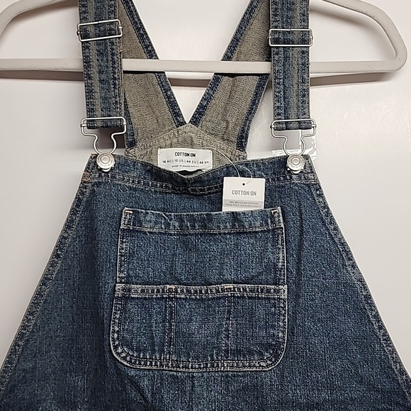 Cotton On Logan Blue Denim Overall Dress w/Front Slit Sz 12US Country Minimalist - Picture 3 of 13